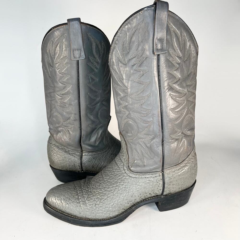 Palomino 12" Full-Grain Pebbled Leather Western Cowboy Boots Grey Men 10